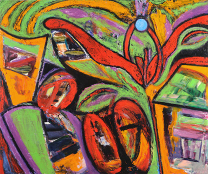 "Cabin in the Woods" acrylic, 48” x 40” $1500