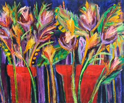 "Red Pots" acrylic, 40” x 48” $1500